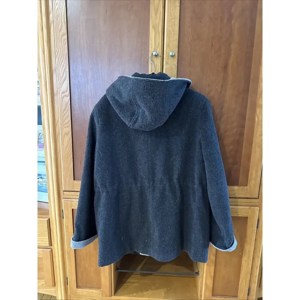 Vintage Herman Kay Coat Gray Wool Zip & Button Hooded Classic Heavy Size Large - Picture 5 of 10
